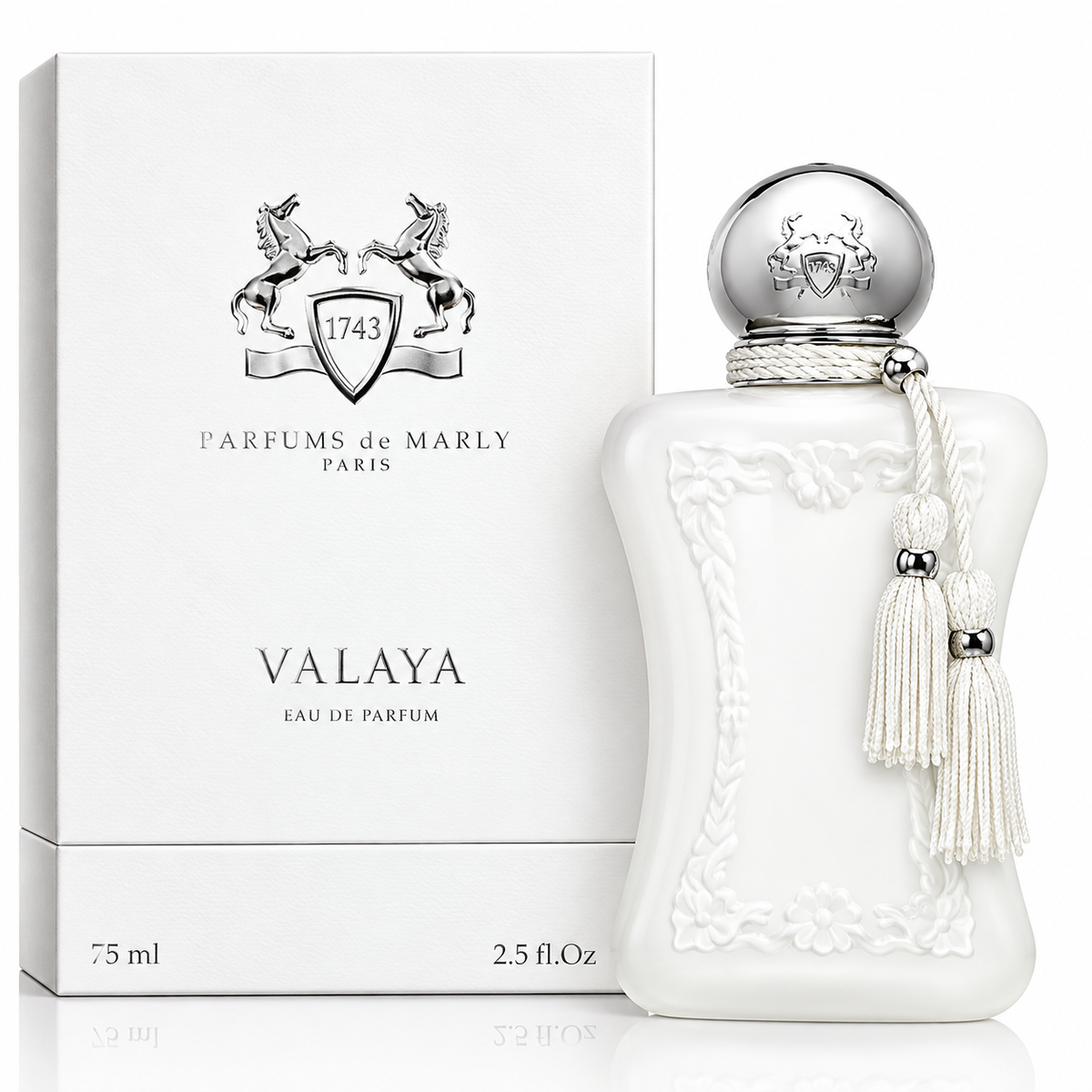 Parfums de Marly Valaya Eau de Parfum 75ml 2.5 fl oz white fragrance bottle and presentation box